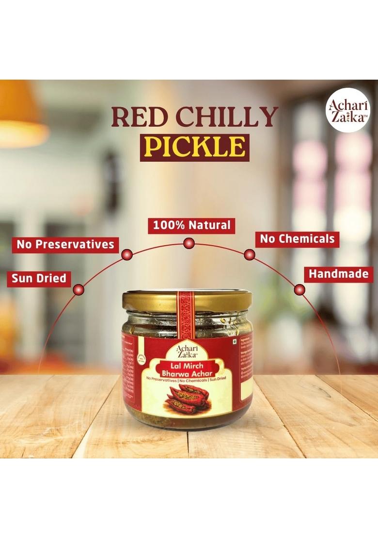 Achari Zaika Lal Mirch Bharwa Achar | Authentic Punjabi Stuffed Red Chili Pickle Handmade Sun Dried 100 Natural No Preservatives 250G