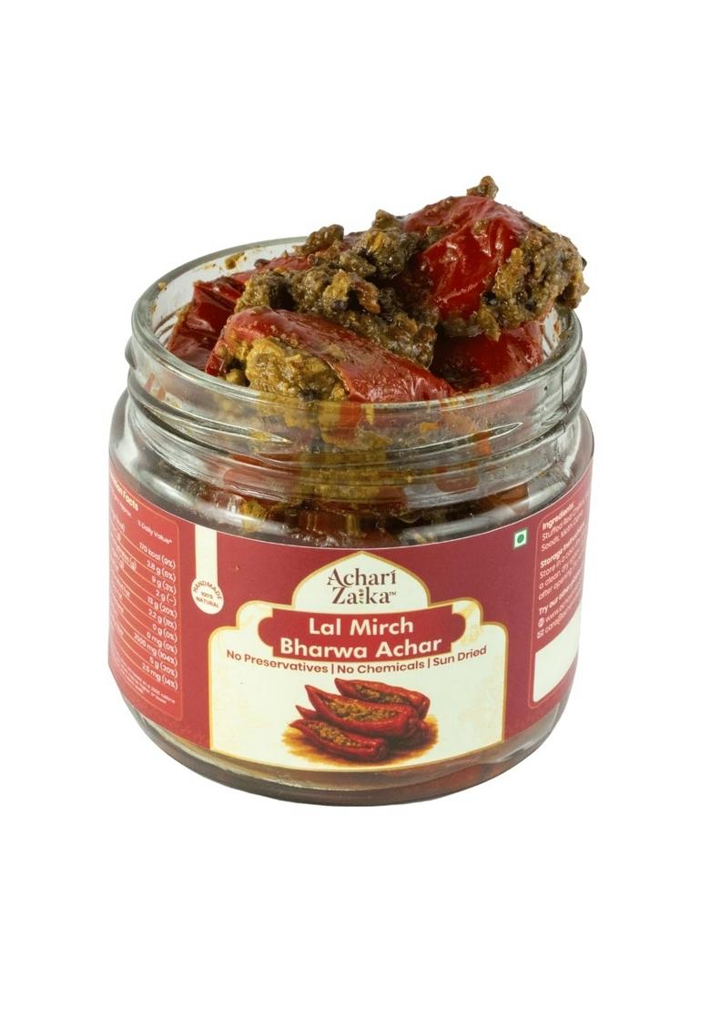 Achari Zaika Lal Mirch Bharwa Achar | Authentic Punjabi Stuffed Red Chili Pickle Handmade Sun Dried 100 Natural No Preservatives 250G