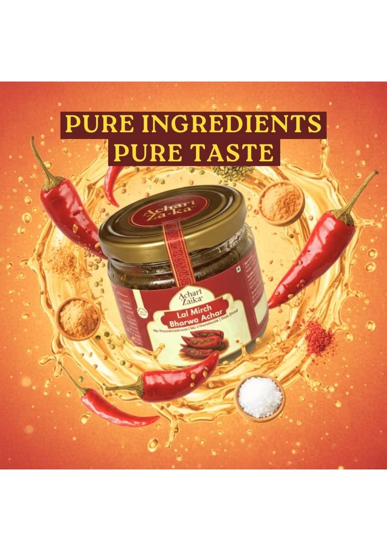 Achari Zaika Lal Mirch Bharwa Achar | Authentic Punjabi Stuffed Red Chili Pickle Handmade Sun Dried 100 Natural No Preservatives 250G