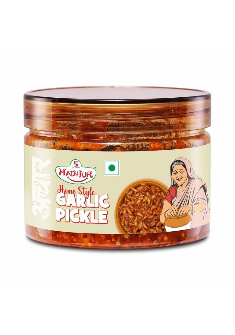 Madhur Garlic Pickle 250G Tin Pack Lahsun Ka Achaar Traditional Indian Taste Made With Real Spices Mustard Oil Spicy Tangy 100 Vegetarian In India