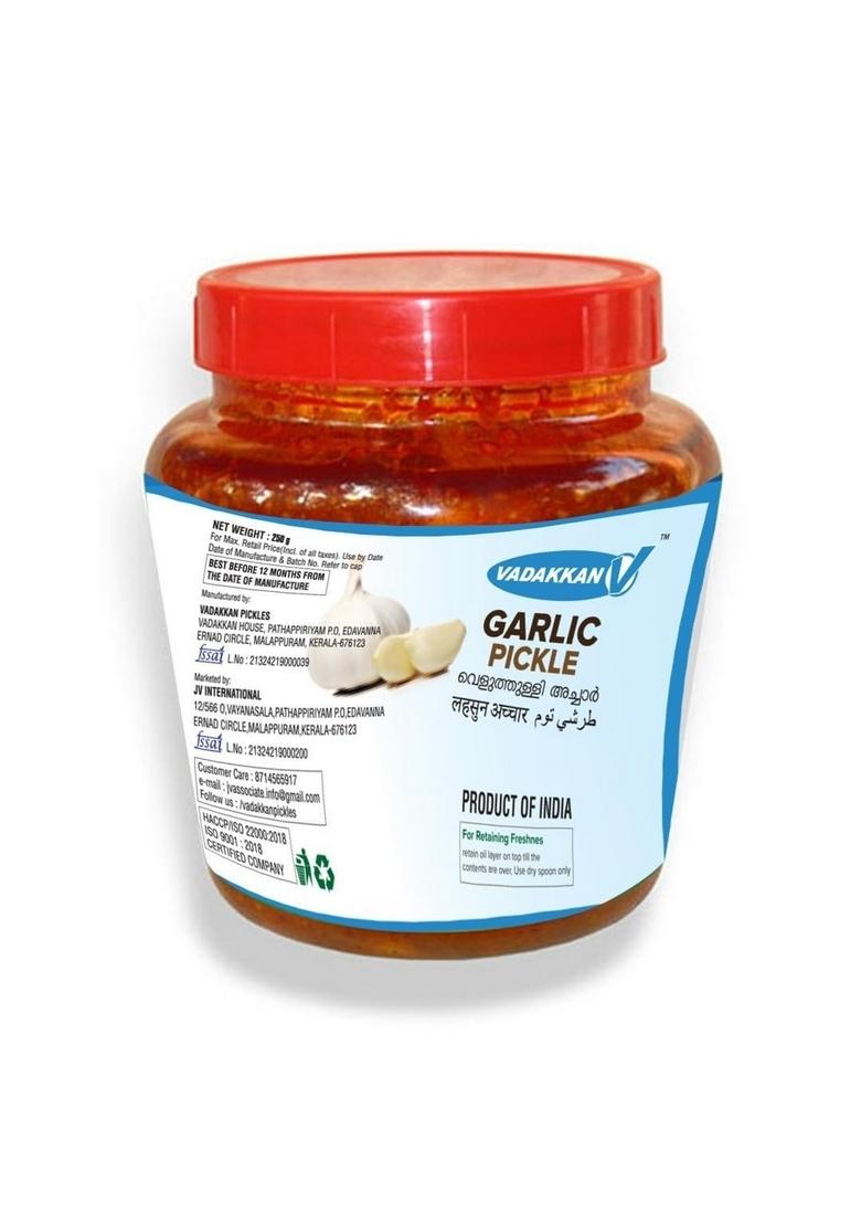Vadakkan Homemade Garlic Pickle Gmp Iso Haccp Certified | Made With Natural Ingredients Tangy Spicy Flavor 100 Perfect Condiment For Every Meal |250Gm|