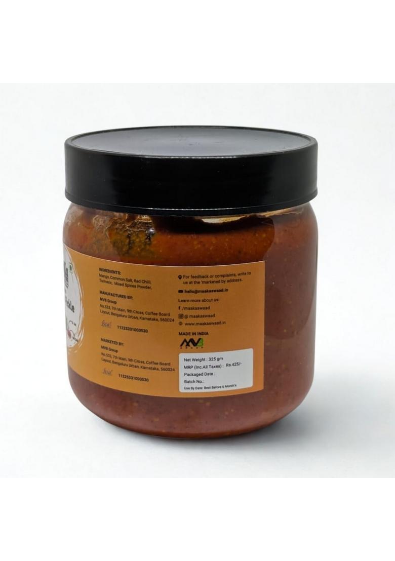Maakaswaad Mango Pickle 325G Homemade | Traditional Style With Love Aam Ka Achar No Chemical Preservatives