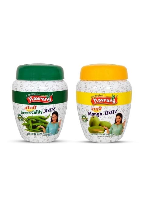 Navrang Homemade Combo Green Chilly 1Kg Hari Mirch Achar And Shahi Mango Pickle Ghar Sa Swad Aam Ka Achaar Less Oil Spicy Made In Suddh Sarso With Indian Taste