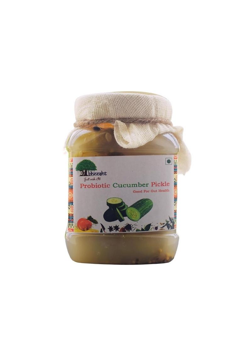 Abheesht Probiotic Cucumber Pickle 400G | Raw Organic Traditionally Naturally Fermented No Preservative| Healthy Gut Bacteria Low Fat Gmo 100 Vegan Khira Achar