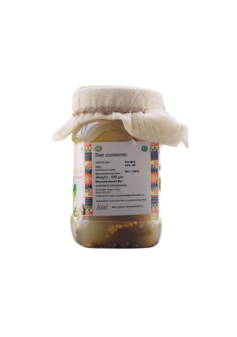 Abheesht Probiotic Cucumber Pickle 400G | Raw Organic Traditionally Naturally Fermented No Preservative| Healthy Gut Bacteria Low Fat Gmo 100 Vegan Khira Achar