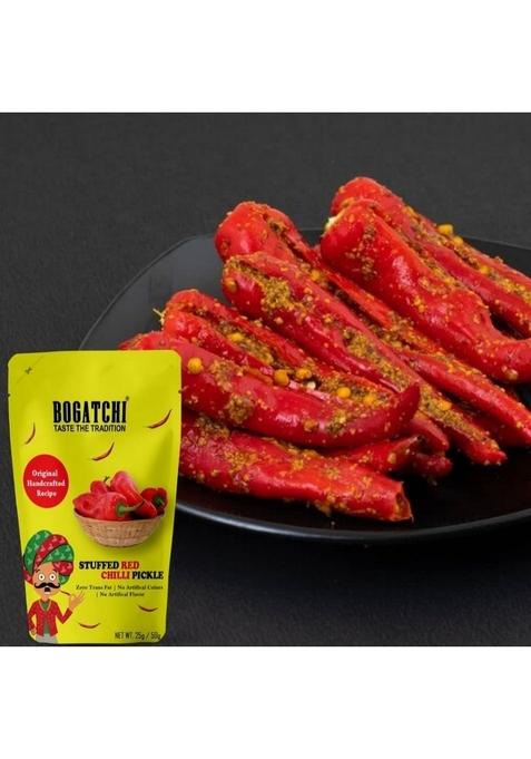 Bogatchi Red Chilli Pickle Stuffed | Real Taste Handcrafted Original Rajasthani Achaar No Preservatives Artificial Color Natural Ingredients Travel Pack 50G