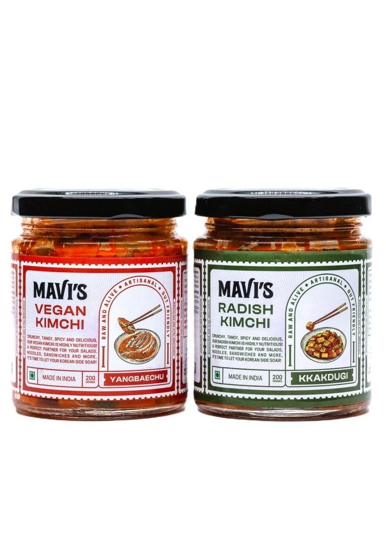 Mavi'S Kimchi | Vegan Radish Combo Pack Of 2 200G Each Korean 100 Natural No Preservatives Organic And Artificial Flavour Or Colour Probiotic Pickle