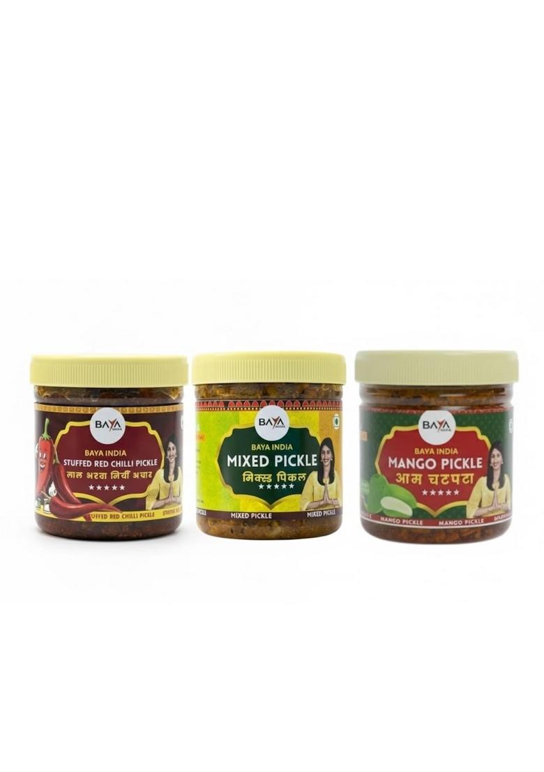Baya India Combo Pickle Pack Aam | Lal Bharwa Mirchi Mixed – 250G Each