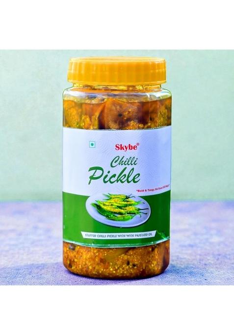 Skybe Green Chilli Pickle 500G Spicy And Tangy Authentic Rajasthani Style Vegetarian Premium Mustard Oil Blend In Plastic Jar