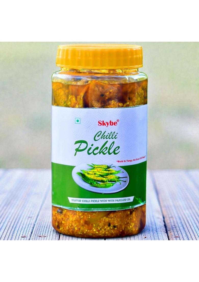 Skybe Green Chilli Pickle 500G Platinum Spicy Heat With Fresh Tangy Natural Premium Flavour