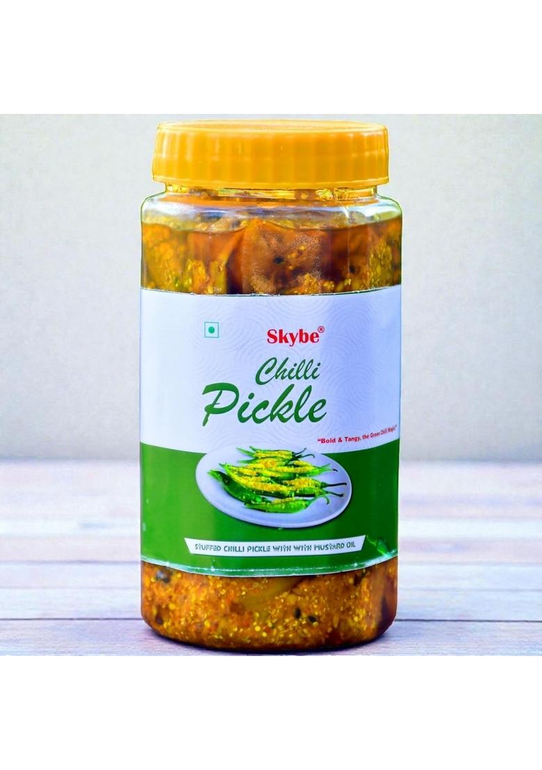 Skybe Green Chilli Pickle 500G Hot Fiery Spark Made With Pure Natural Heat