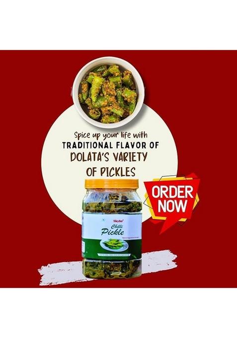 Skybe Green Chilli Pickle 500G Hot Fiery Spark Made With Pure Natural Heat