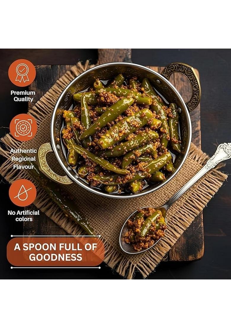 Skybe Green Chilli Pickle 500G Royal Tangy Hot Taste With Fresh Spicy Essence