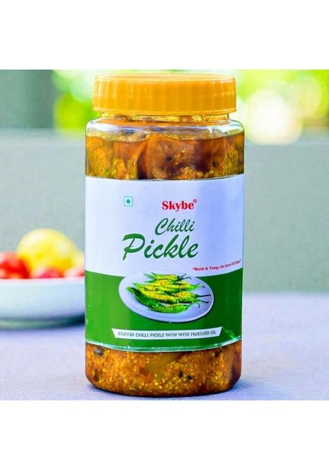 Skybe Green Chilli Pickle 500G Natural Spicy Heat Infused With Fresh Tangy Mix