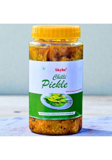 Skybe Green Chilli Pickle 500G Pure Hot Zesty Blend Made With Natural Spice
