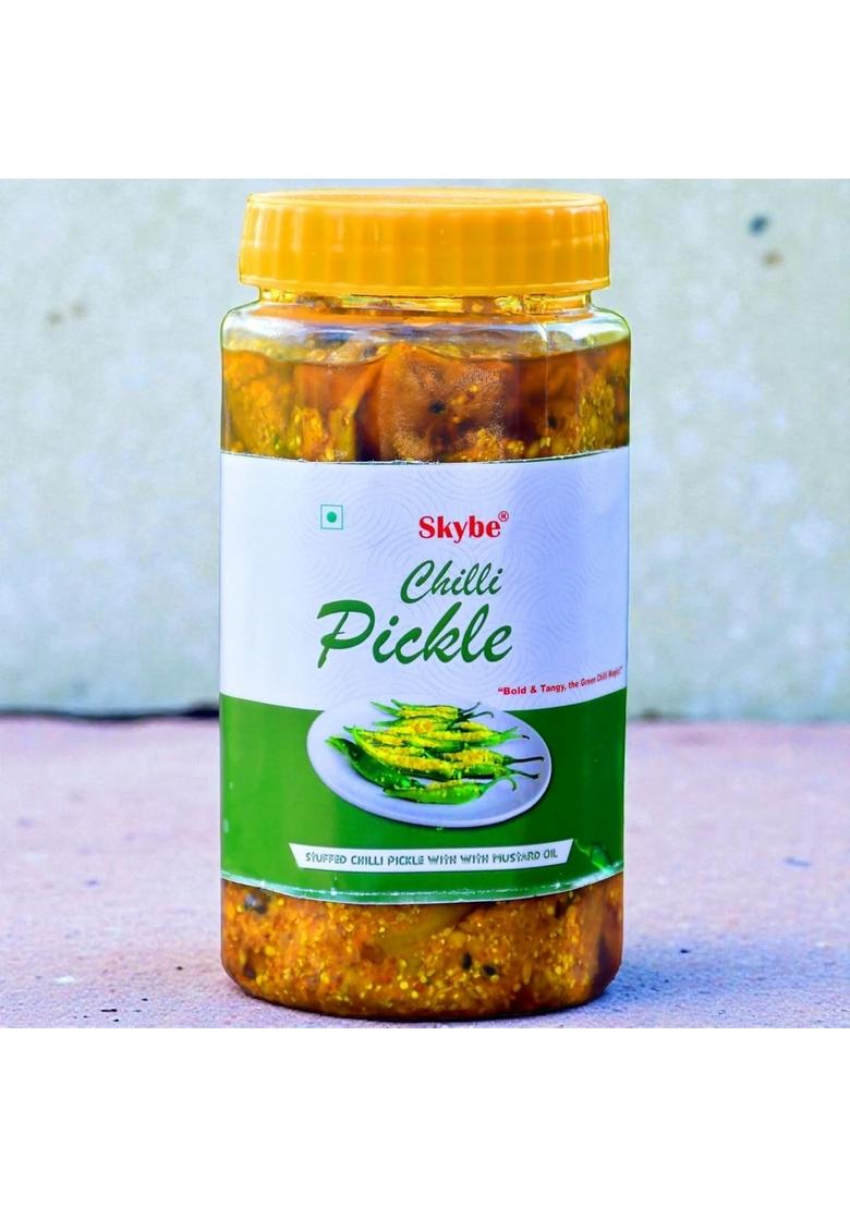 Skybe Green Chilli Pickle 500G Royal Spicy Flame Filled With Rich Tangy Taste