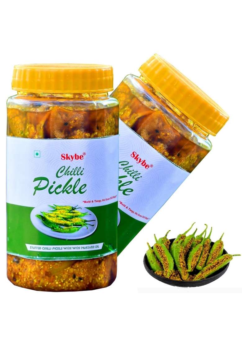 Skybe Green Chilli Pickle 500G Pure Fiery Zest Crafted With Tangy Spicy Natural Heat And Rich Authentic Fresh Aroma Mix - Indya