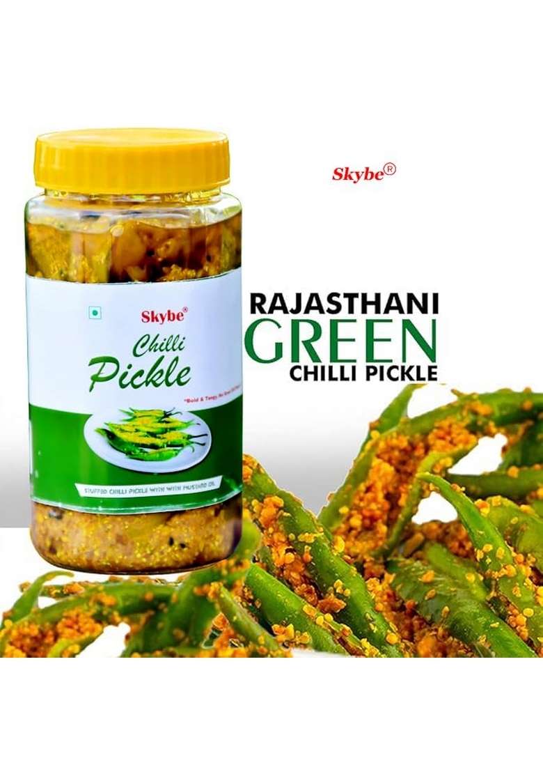 Skybe Green Chilli Pickle 500G Pure Fiery Zest Crafted With Tangy Spicy Natural Heat And Rich Authentic Fresh Aroma Mix - Indya