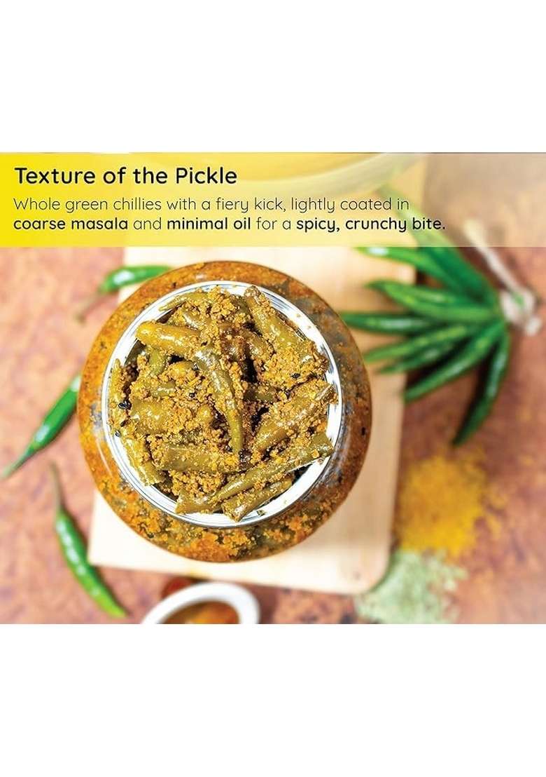 Skybe Green Chilli Pickle 500G Pure Tangy Hot Flame Crafted With Fresh Natural Aromatic Spices And Rich Authentic Heat Blend - Indya