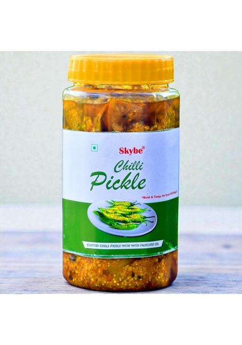 Skybe Green Chilli Pickle 500G Premium Fresh Flame Loaded With Pure Authentic Tangy Spices And Natural Hot Aroma Mix