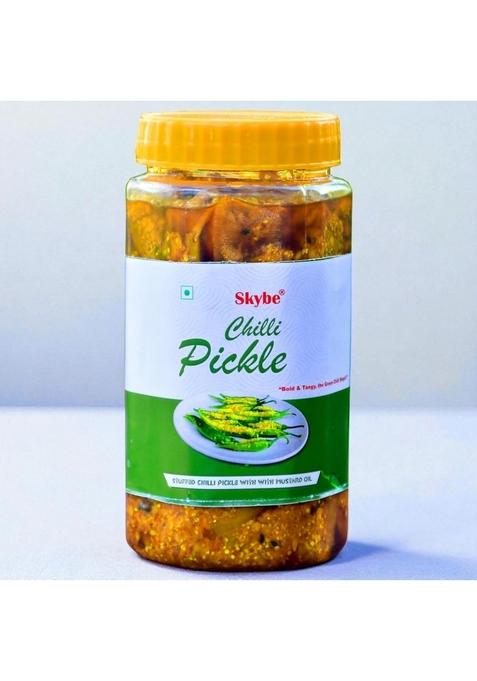 Skybe Green Chilli Pickle 500G Natural Tangy Zest Blended With Pure Hot Spices And Rich Aromatic Traditional Taste Experience