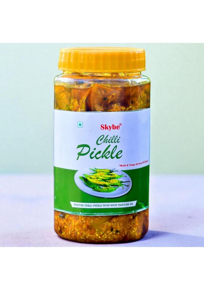 Skybe Green Chilli Pickle 500G Premium Spicy Heat Filled With Fresh Tangy Authentic Spices And Natural Aroma For Rich Taste Lovers