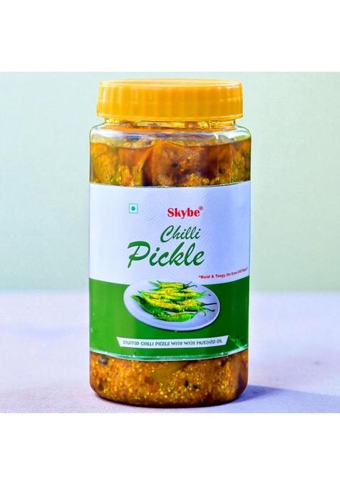 Skybe Green Chilli Pickle 500G Premium Spicy Heat Filled With Fresh Tangy Authentic Spices And Natural Aroma For Rich Taste Lovers