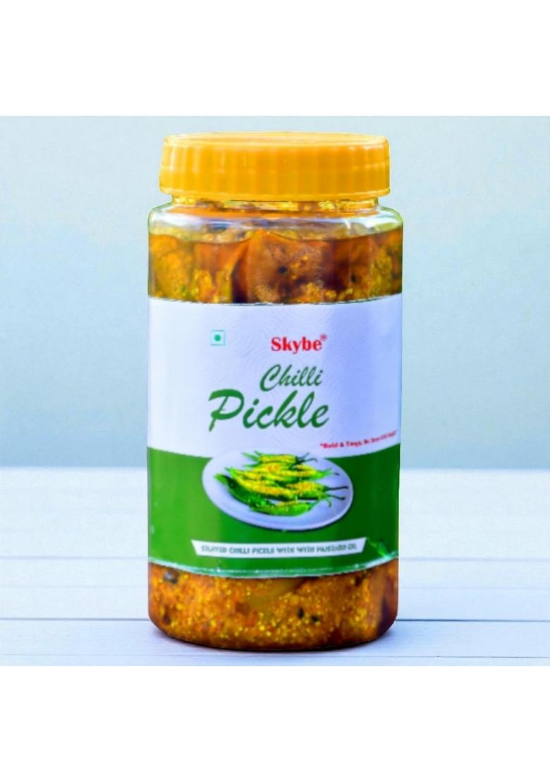Skybe Green Chilli Pickle 500G Hot Flame With Pure Tangy Spicy Fresh Aroma Mix