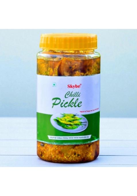 Skybe Green Chilli Pickle 500G Hot Flame With Pure Tangy Spicy Fresh Aroma Mix
