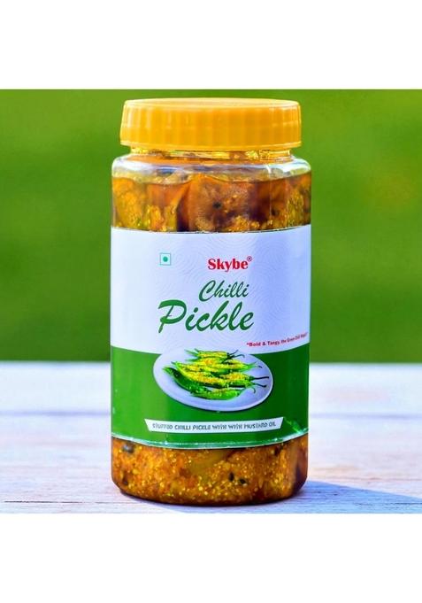 Skybe Green Chilli Pickle 500G Classic Hot Taste Made With Pure Tangy Spice