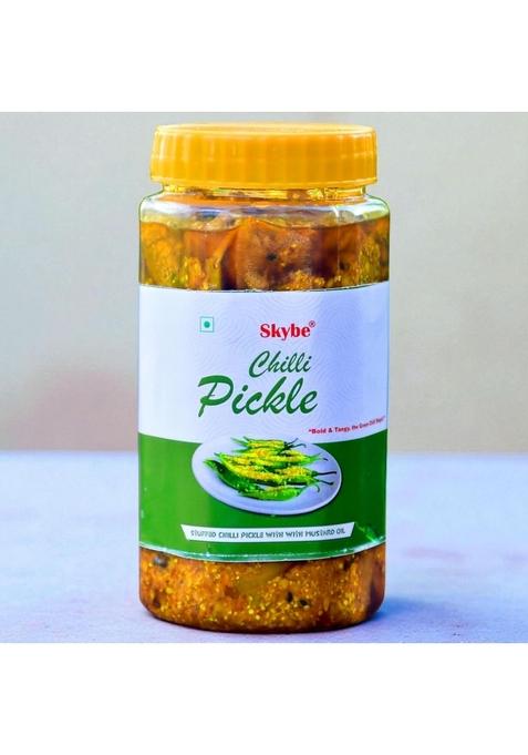 Skybe Green Chilli Pickle 500G Hot Tangy Mix Made With Pure Natural Spicy Taste