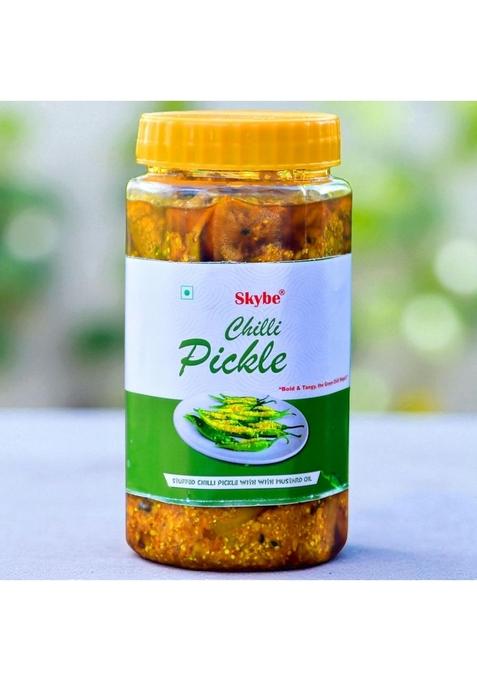 Skybe Green Chilli Pickle 500G Fiery Tang Crafted With Authentic Spicy Blend