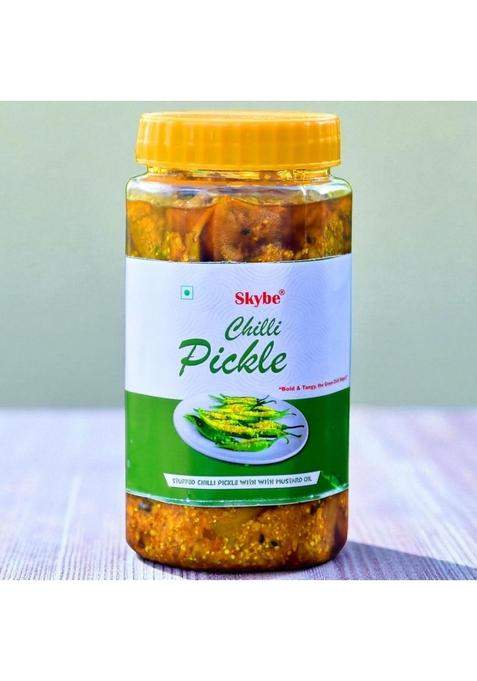 Skybe Green Chilli Pickle Premium Spicy 500G Vegetarian Authentic Rajasthani Style With Mustard Oil Flavor In Plastic Jar