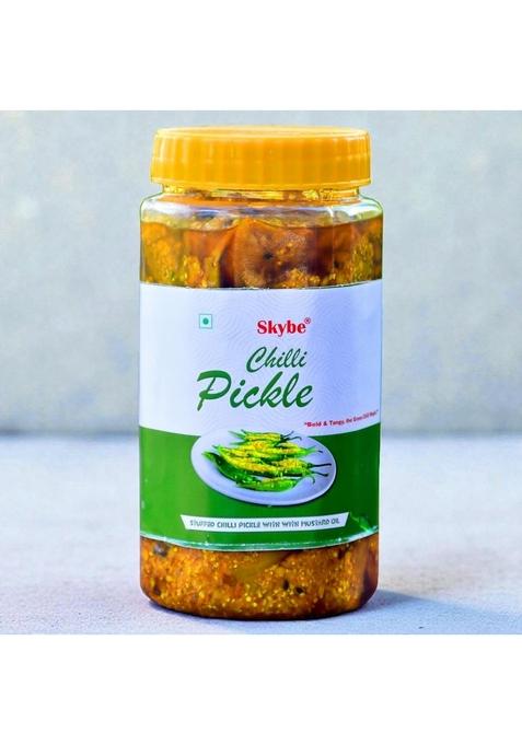 Skybe Green Chilli Pickle 500G Pure Hot Flame Mixed With Rich Tangy Natural Spicy Aroma Blend