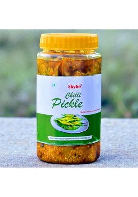 Skybe Green Chilli Pickle Premium Spicy Authentic Rajasthani Style 500G Jar Vegetarian Tangy Mustard Oil Flavour