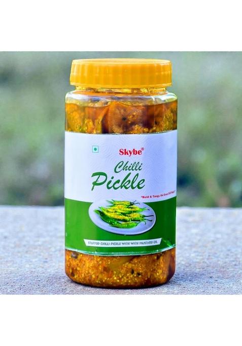 Skybe Green Chilli Pickle Premium Spicy Authentic Rajasthani Style 500G Jar Vegetarian Tangy Mustard Oil Flavour
