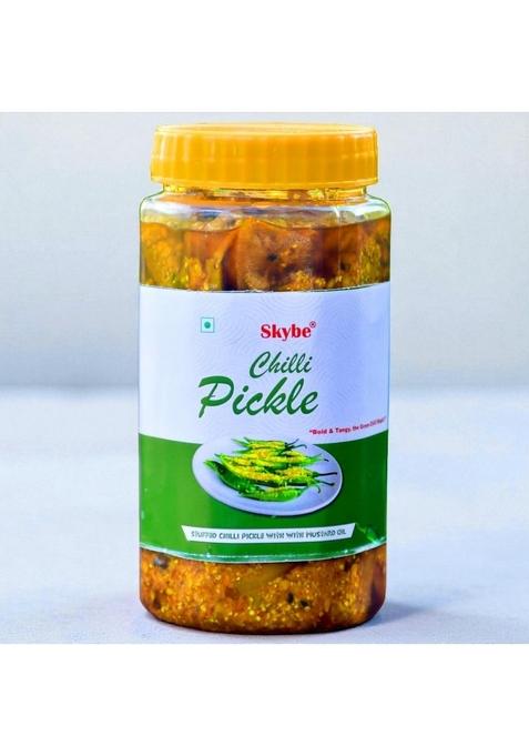 Skybe Green Chilli Pickle 500G Spicy And Tangy Authentic Rajasthani Style With Mustard Oil Vegetarian Premium Indian Condiment In Plastic Jar