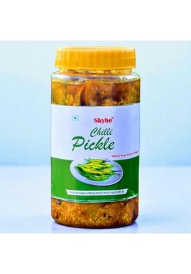 Skybe Green Chilli Pickle 500G Jar Spicy And Tangy Rajasthani Style Vegetarian Mustard Oil Based Traditional Indian Condiment