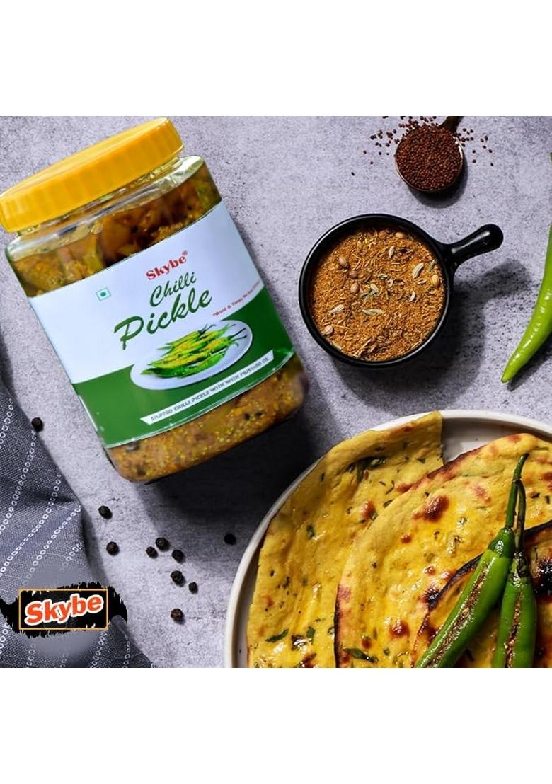 Skybe Green Chilli Pickle 500G – Strong Spice Heat Mixed With Smooth Tanginess To Give A Perfect Long Lasting Taste Punch