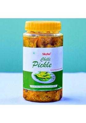 Skybe Green Chilli Pickle 500G Spicy And Tangy Vegetarian Premium Rajasthani Style With Mustard Oil Flavor In Plastic Jar