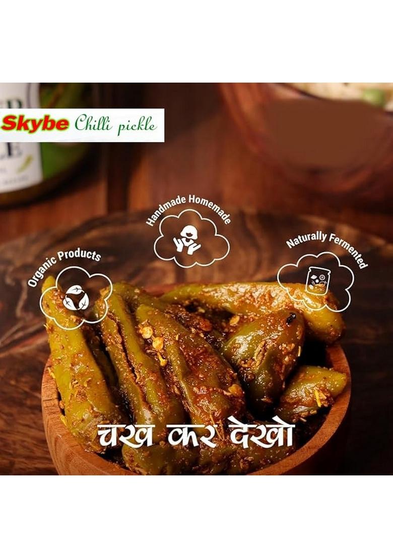 Skybe Green Chilli Pickle 500G – Fiery Aroma Blended With Tangy Spice Crafting A Refined And Memorable Flavor Hit