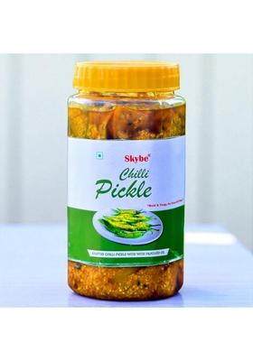 Skybe Green Chilli Pickle 500G Spicy And Tangy Vegetarian Traditional Rajasthani Style In Plastic Jar Made With Mustard Oil Indian Spices