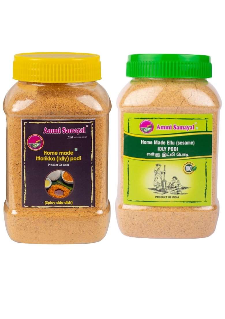 Ammi Samayal Idli Podi Combo | Homemade Sesame Ellu Andhra Gunpowder Traditional Udupi Molaga Instant Chutney Powder 2 Packs X 200G Healthy Breakfast Side - Indya