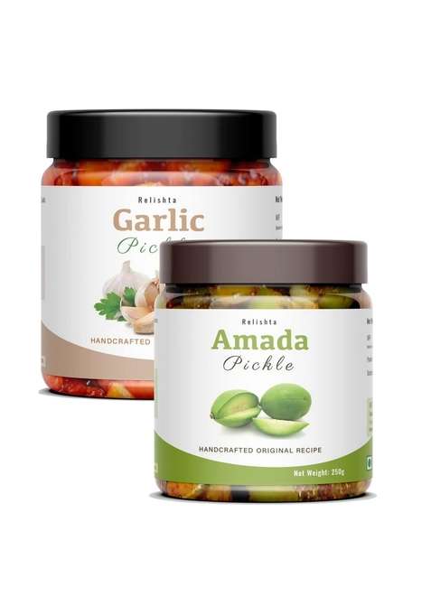 Relishta Amada Garlic Pickle Combo 2X250G Premium Less Oil Homemade