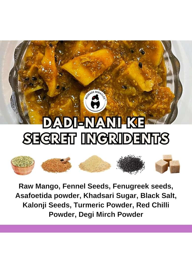 Momade Miracles Mango Aam Ka Achar Pickle Without Oil 800 Gm Traditional Indian Homemade With Hing Sweet Tangy | Dry Sukha Achaar Made Organic Methods Preservative Free - Indya