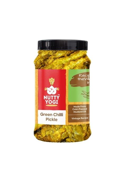 Nutty Yogi Green Chilli Pickle | No Preservatives Home Made In Small Batches Kachi Ghani Mustard Oil Pack Of 200 Gm
