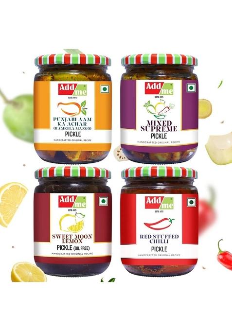 Add Me 4 In 1 Combo Pack Mango Pickle 500G Aam Ka Achar Stuffed Red Chilli 500Gm Mixed Supreme Pickel 500 G Mix Sweet Lime Lemon Pickles 600G Nimbu Total 2 Kg