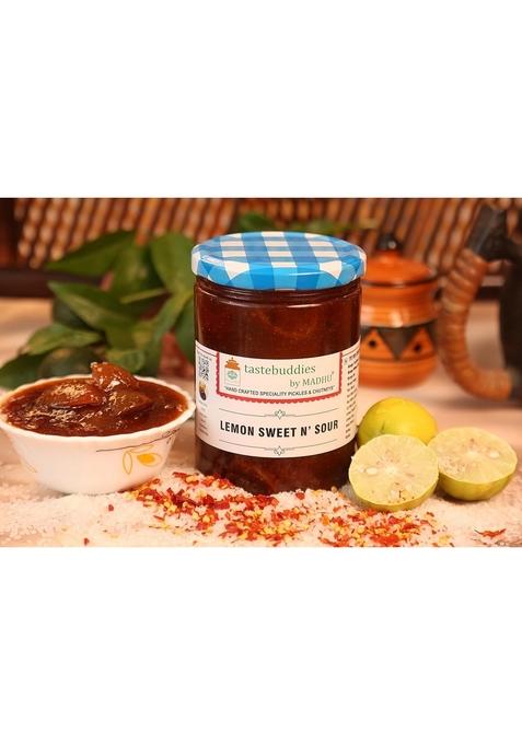 Tastebuddies By Madhu Madhu® Lemon Sweet N Sour Pickle 450 Gm Handcrafted Homemade Fresh Nimbus With Khatta Meetha Flavours Perfect For Indian Meals