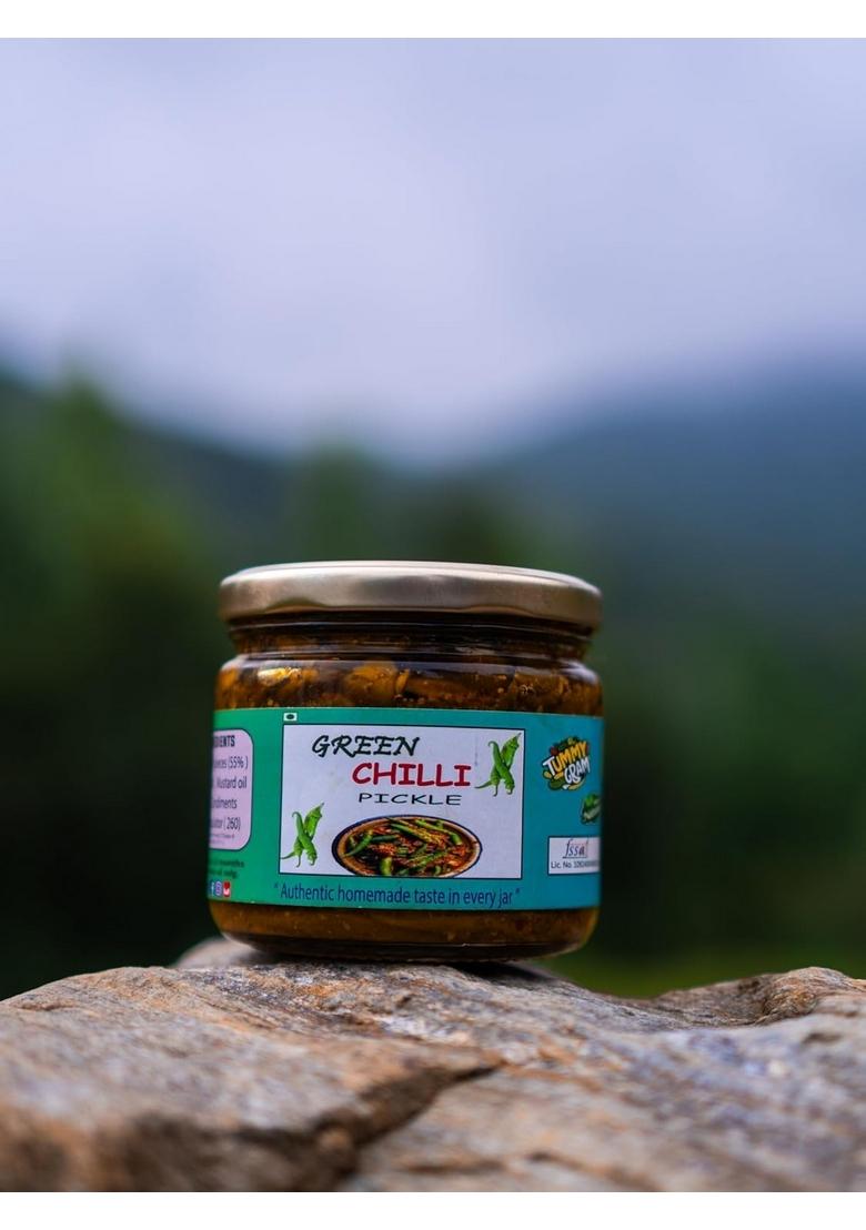 Tummygram Llp Green Chilli Pickle Homemade Style 300G Glass Jar Vegetarian