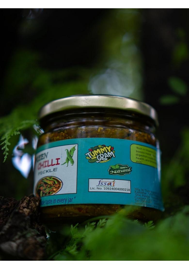 Tummygram Llp Green Chilli Pickle Homemade Style 300G Glass Jar Vegetarian